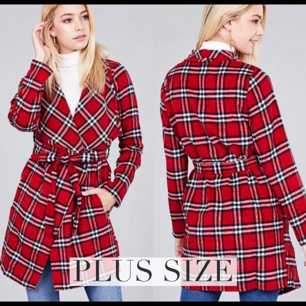 Plus Size Plaid Trench Coat.